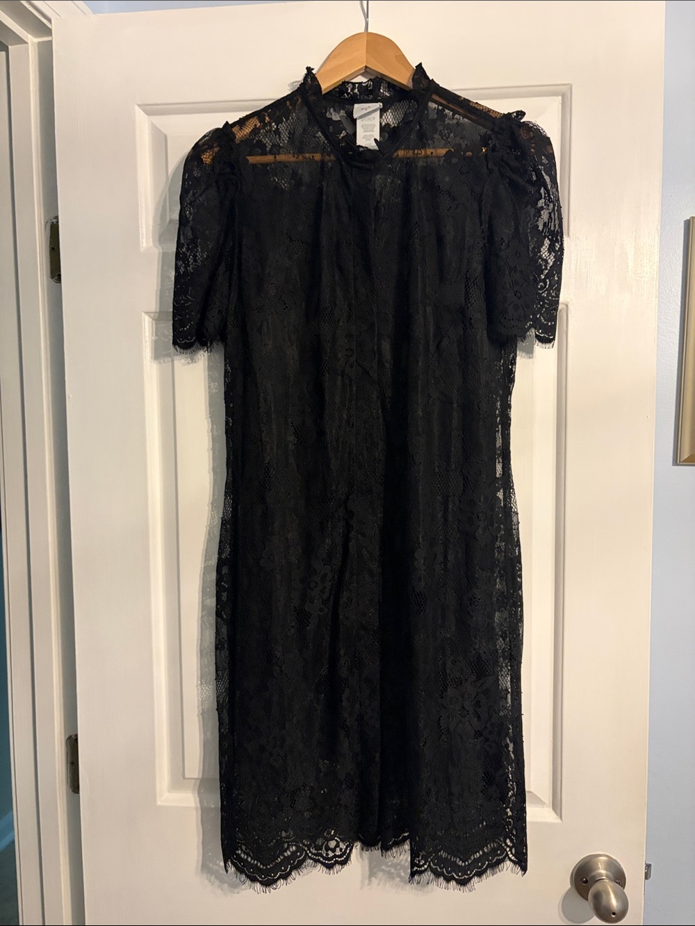 CAbi Black Lace Midi Dress with Short Sleeves